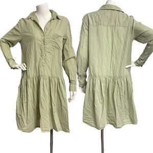 Grayson Women's Sage Green Drop Waist Shirt Dress 100% Cotton Size 3